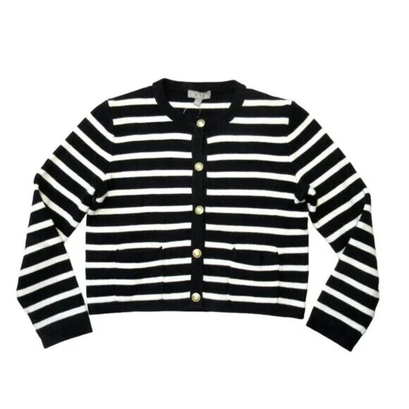 NWT J.Crew Emilie Sweater Lady Jacket in Black Ivory Stripe Knit Cardigan 3X - Picture 4 of 6